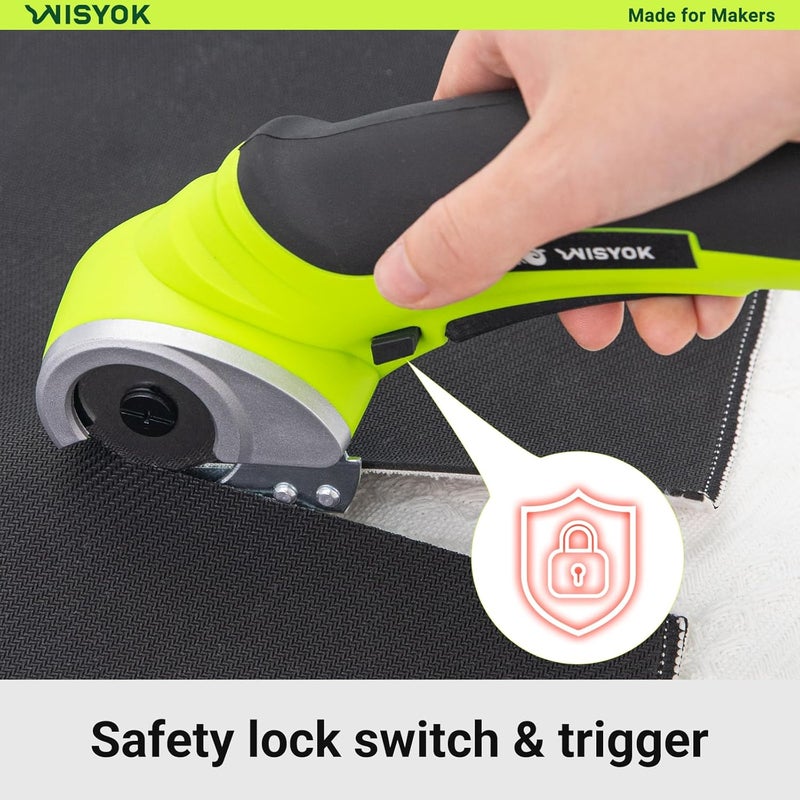 WISYOK Cordless Electric Scissors, 4.2V Rechargeable Cardboard Cutter with Safety Lock, 2 Blades & Storage Bag, Electric Box Cutter for Crafts, Leather, Plastic, Felt, Gifts for Men - Image 3